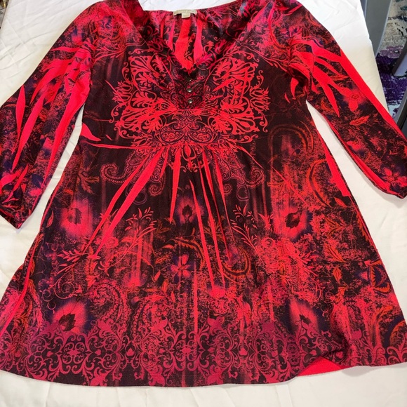 Energe World Wear Red Black Floral Tunic Top L - Picture 6 of 8